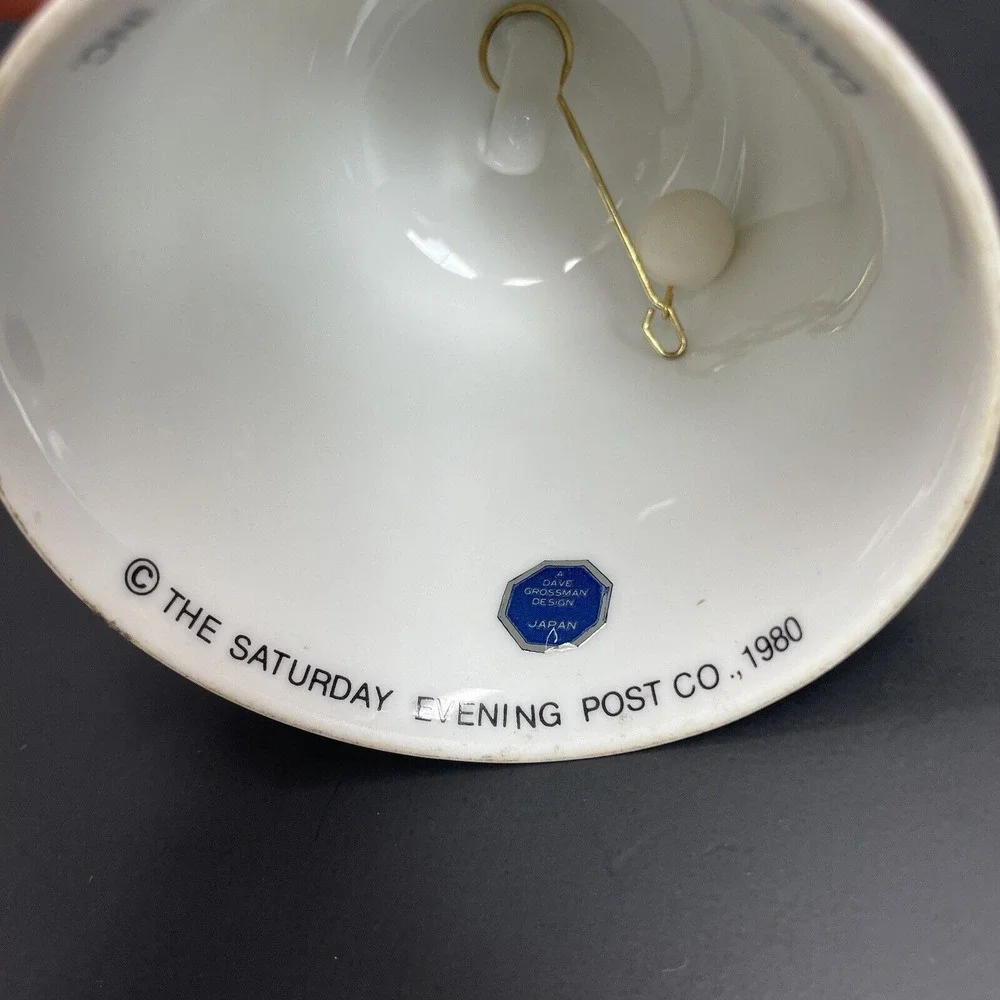 1980 Norman‎ Rockwell Porcelain Hand Bell Dave Grossman Design Boys Leapfrog Dog